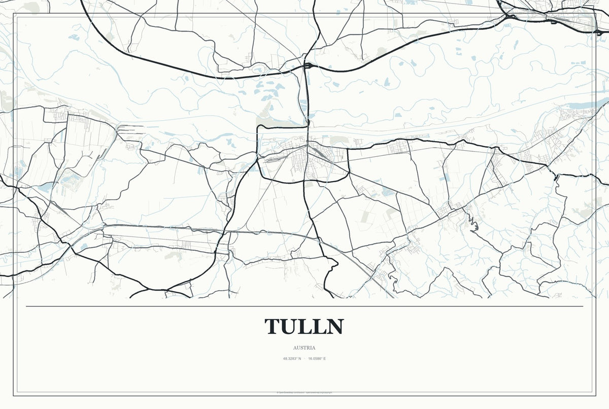 Tulln, Austria City Map Aluminum Sign in Gallery Air style