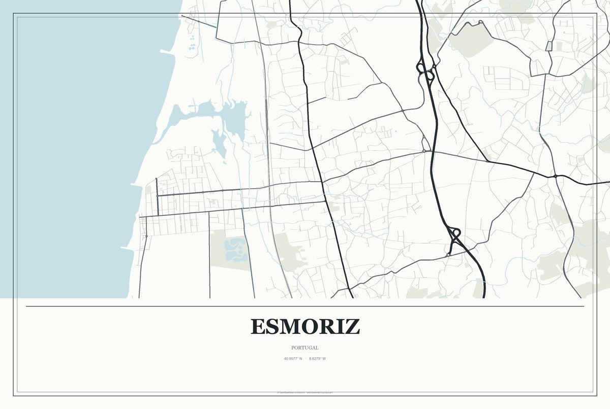 Esmoriz, Portugal City Map Aluminum Sign in Gallery Air style