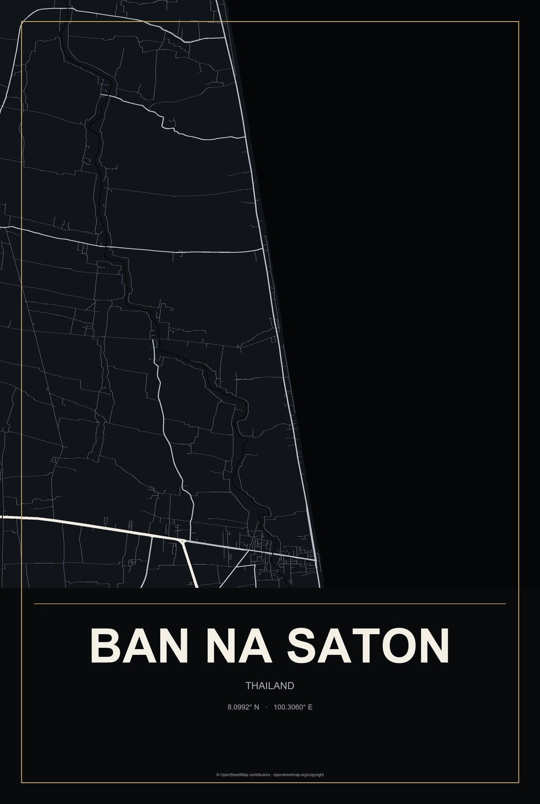 Ban Na Saton, Thailand City Map Aluminum Sign in Metropolitan Noir style