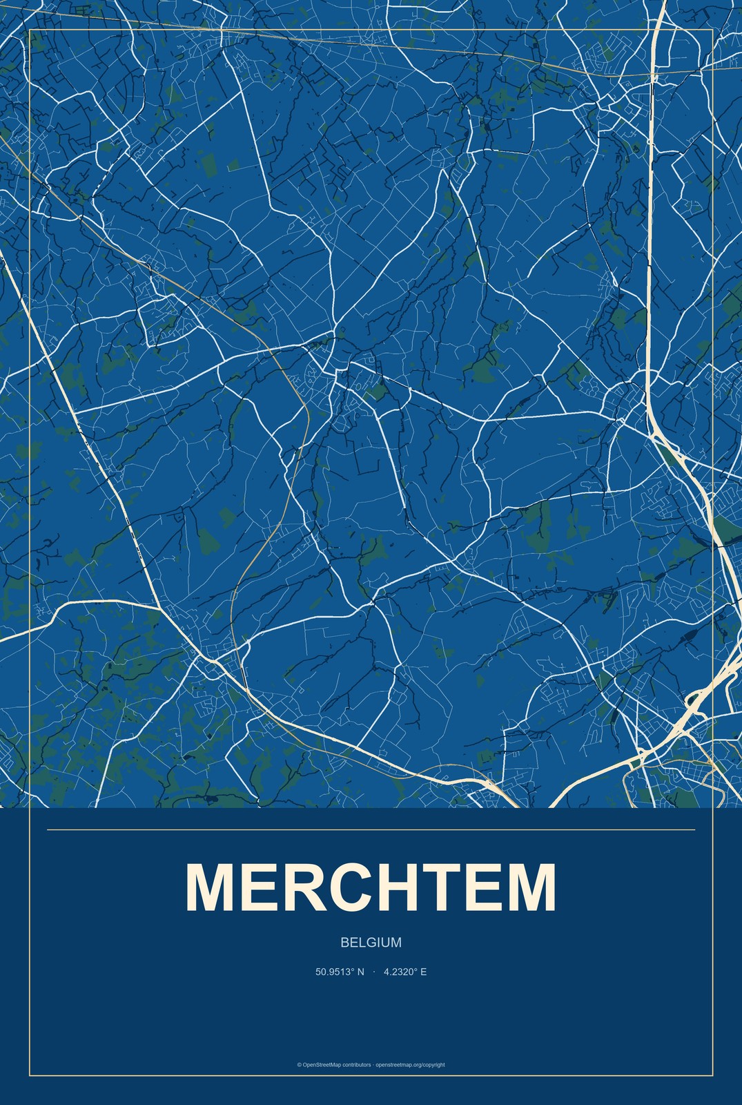 Merchtem, Belgium City Map Aluminum Sign in Harbor Cobalt style