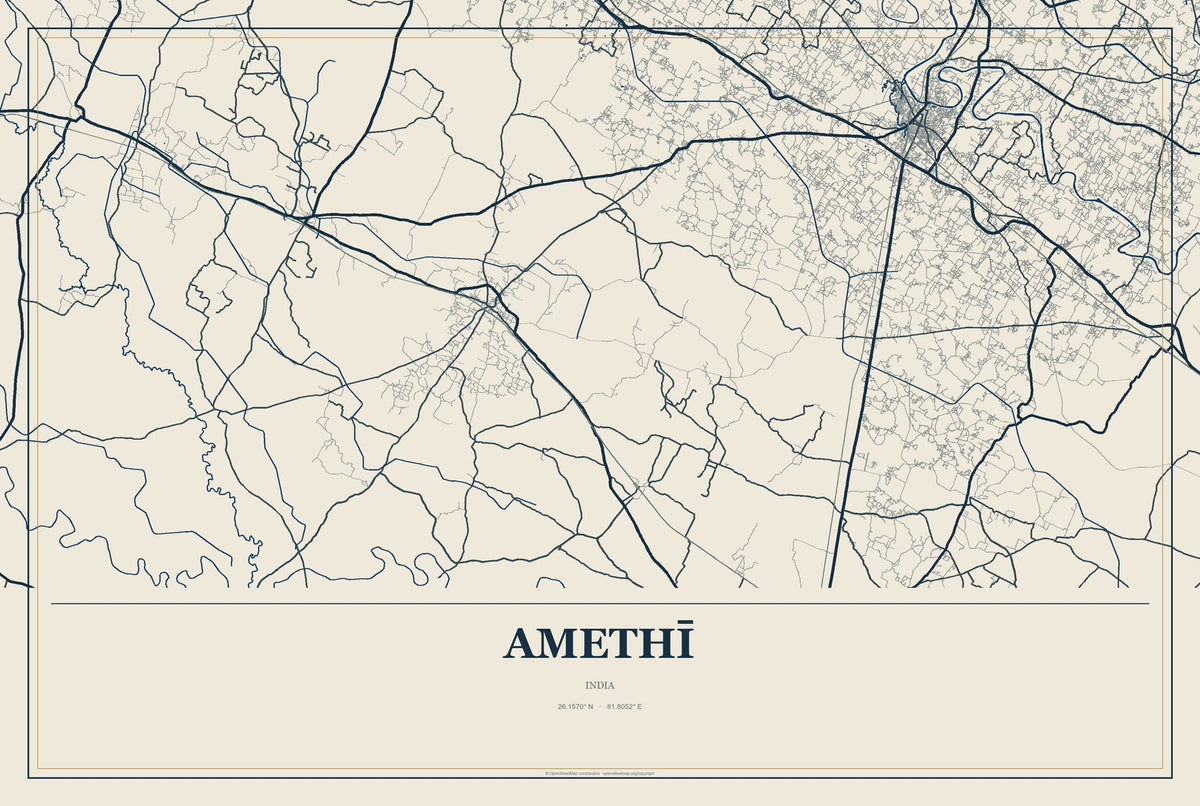 Amethī, India City Map Aluminum Sign in Coastal Cutout style