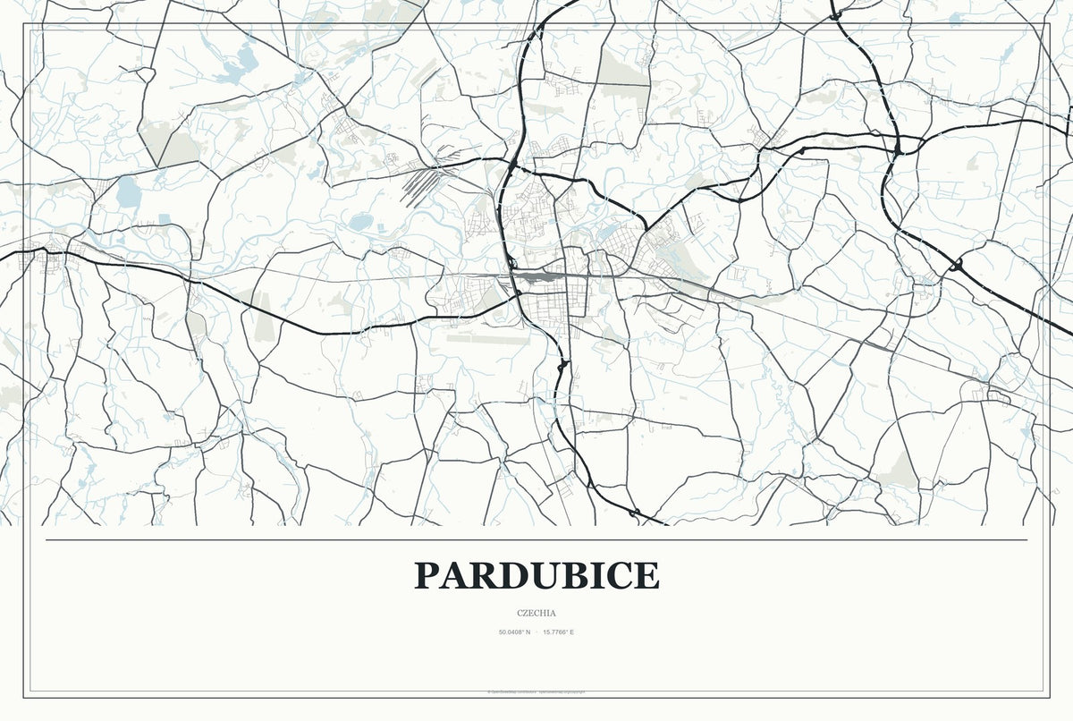 Pardubice, Czechia City Map Aluminum Sign in Gallery Air style