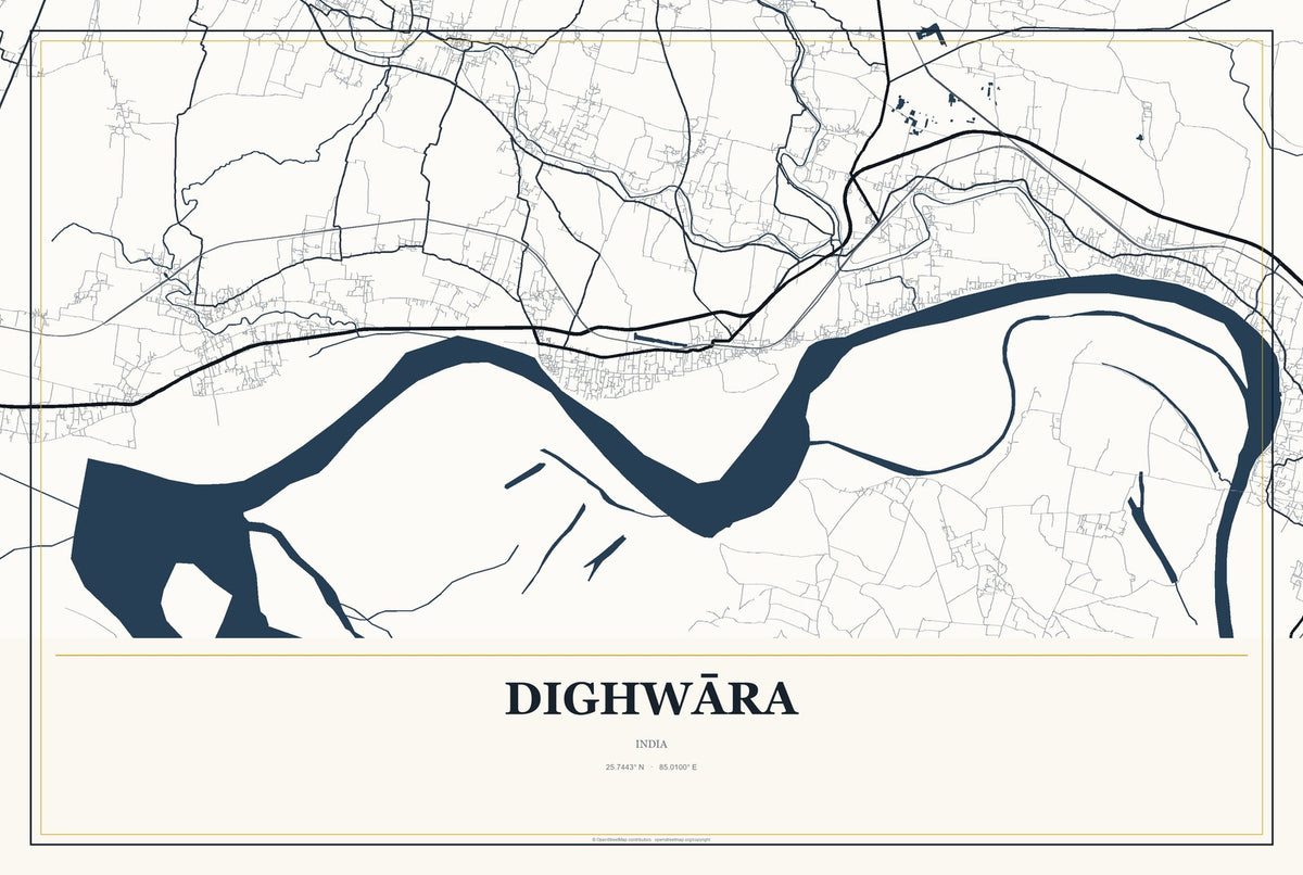 Dighwāra, India City Map Aluminum Sign in Citrine Modern style