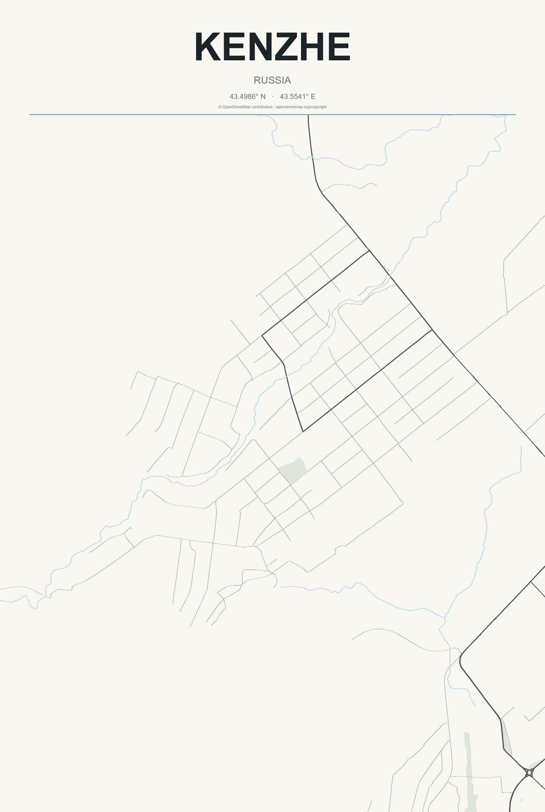 Kenzhe, Russia City Map Aluminum Sign in Headline Atlas style