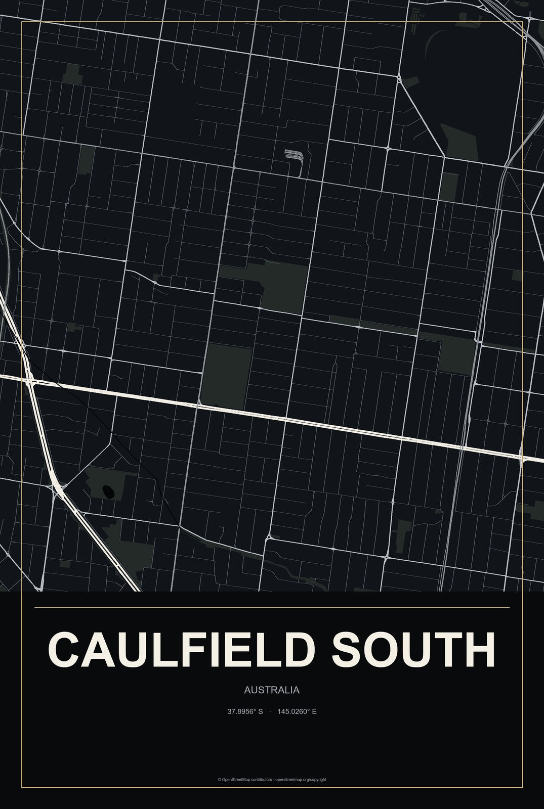 Caulfield South, Australia City Map Aluminum Sign in Metropolitan Noir style