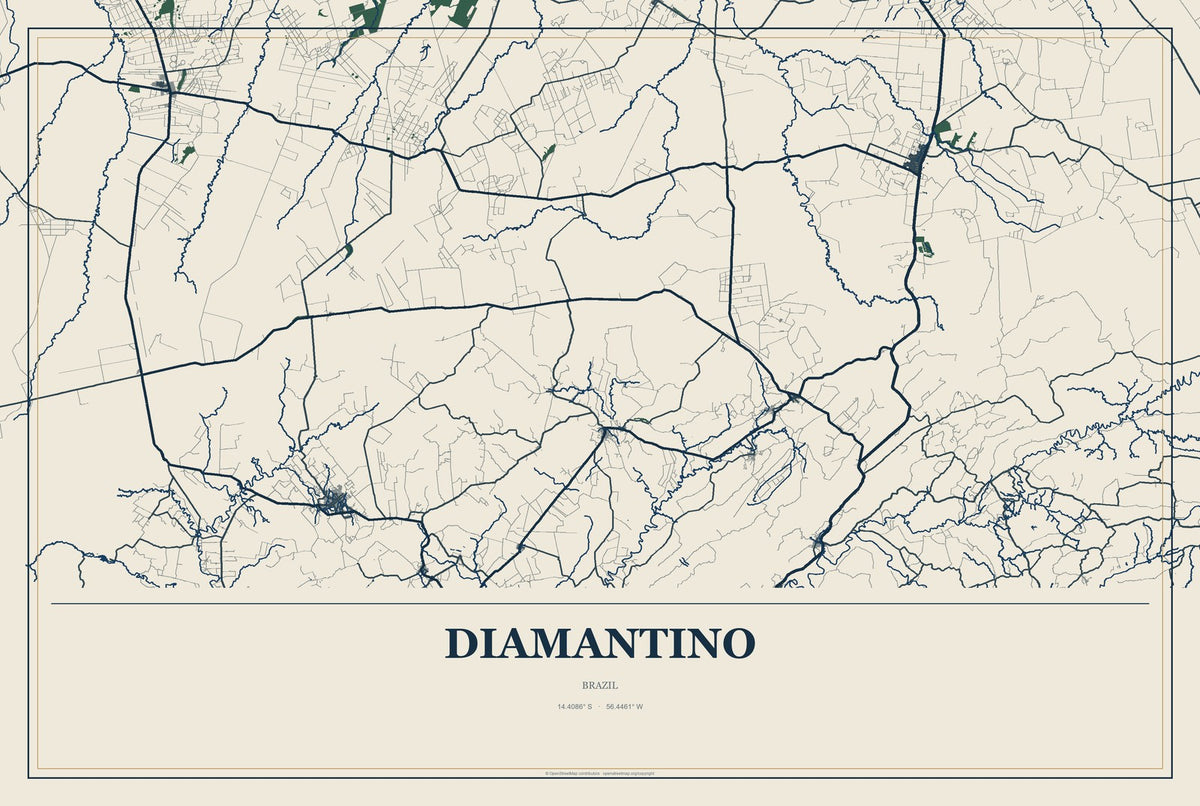 Diamantino, Brazil City Map Aluminum Sign in Coastal Cutout style