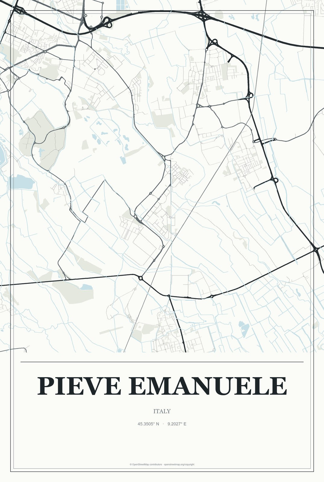 Pieve Emanuele, Italy City Map Aluminum Sign in Gallery Air style