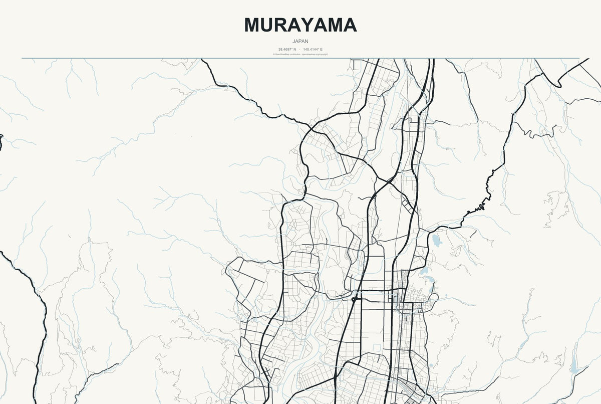 Murayama, Japan City Map Aluminum Sign in Headline Atlas style