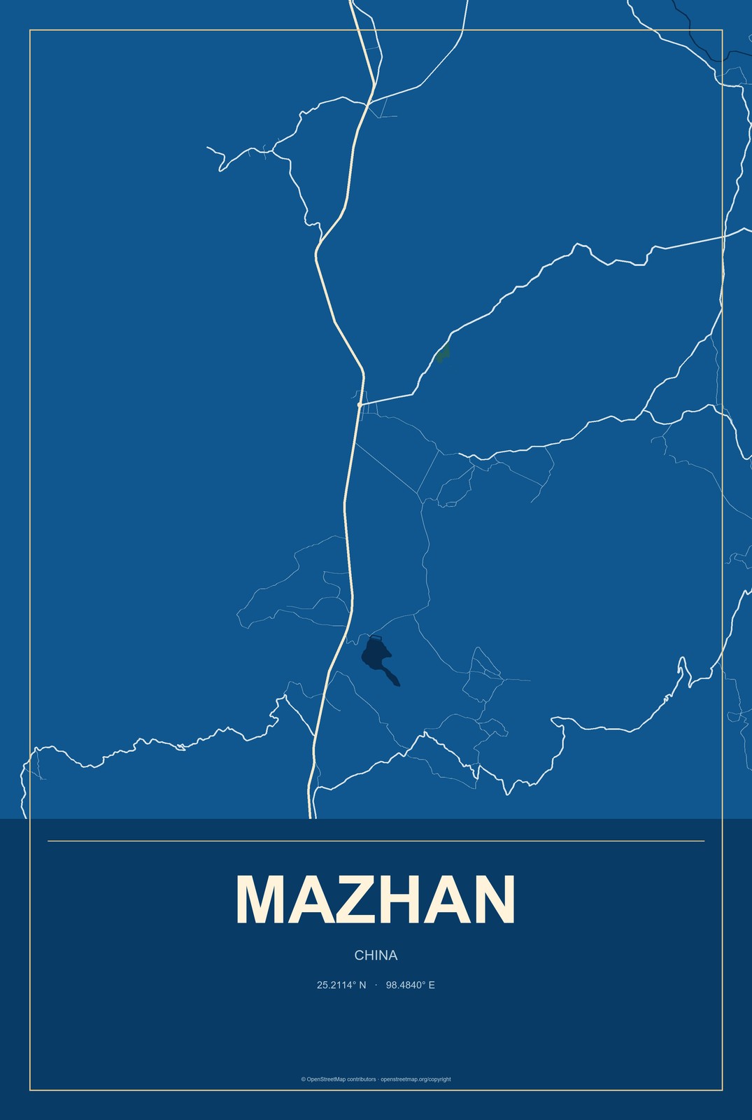 Mazhan, China City Map Aluminum Sign in Harbor Cobalt style