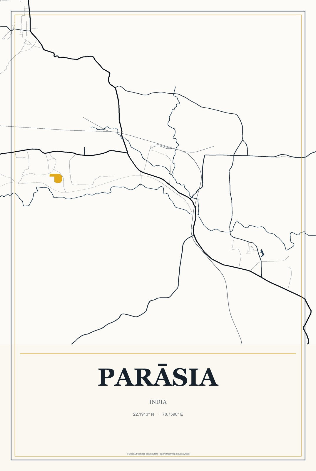 Parāsia, India City Map Aluminum Sign in Citrine Modern style