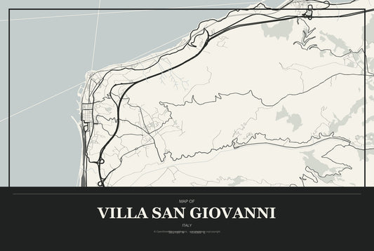 Villa San Giovanni, Italy City Map Aluminum Sign in Museum Plaque style