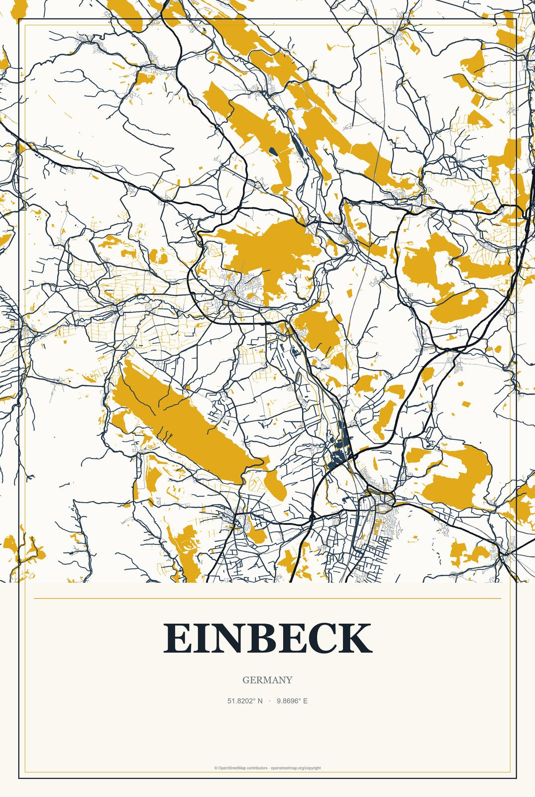 Einbeck, Germany City Map Aluminum Sign in Citrine Modern style