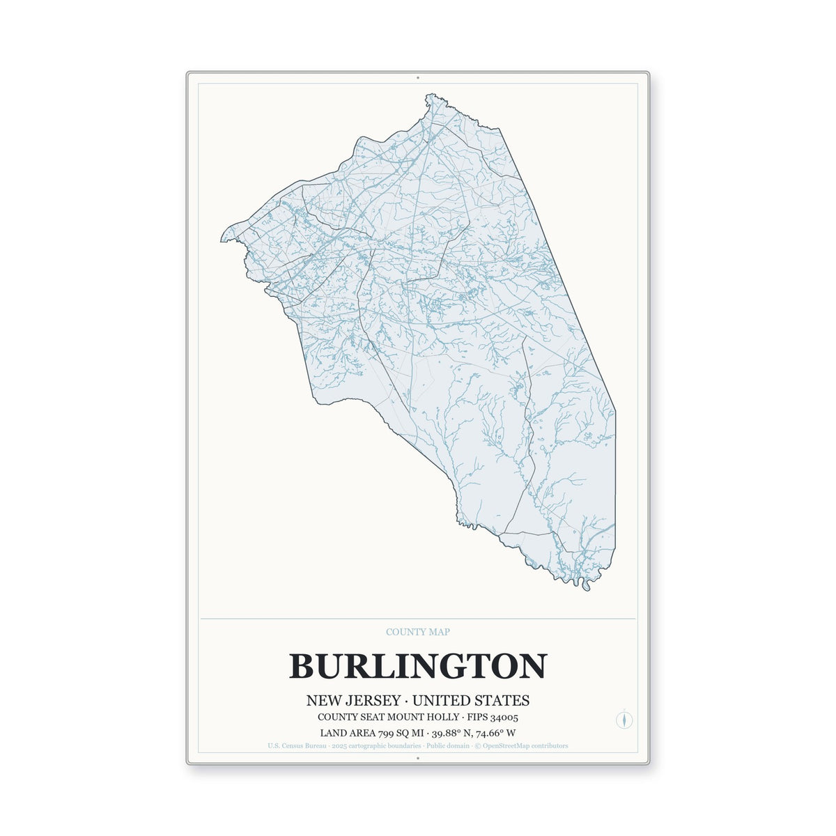 Burlington County, New Jersey Map Aluminum Sign in Gallery Air style