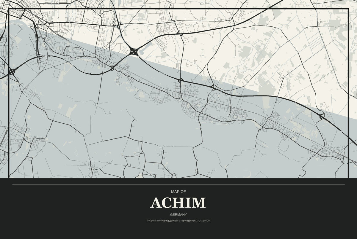 Achim, Germany City Map Aluminum Sign in Museum Plaque style