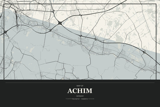Achim, Germany City Map Aluminum Sign in Museum Plaque style