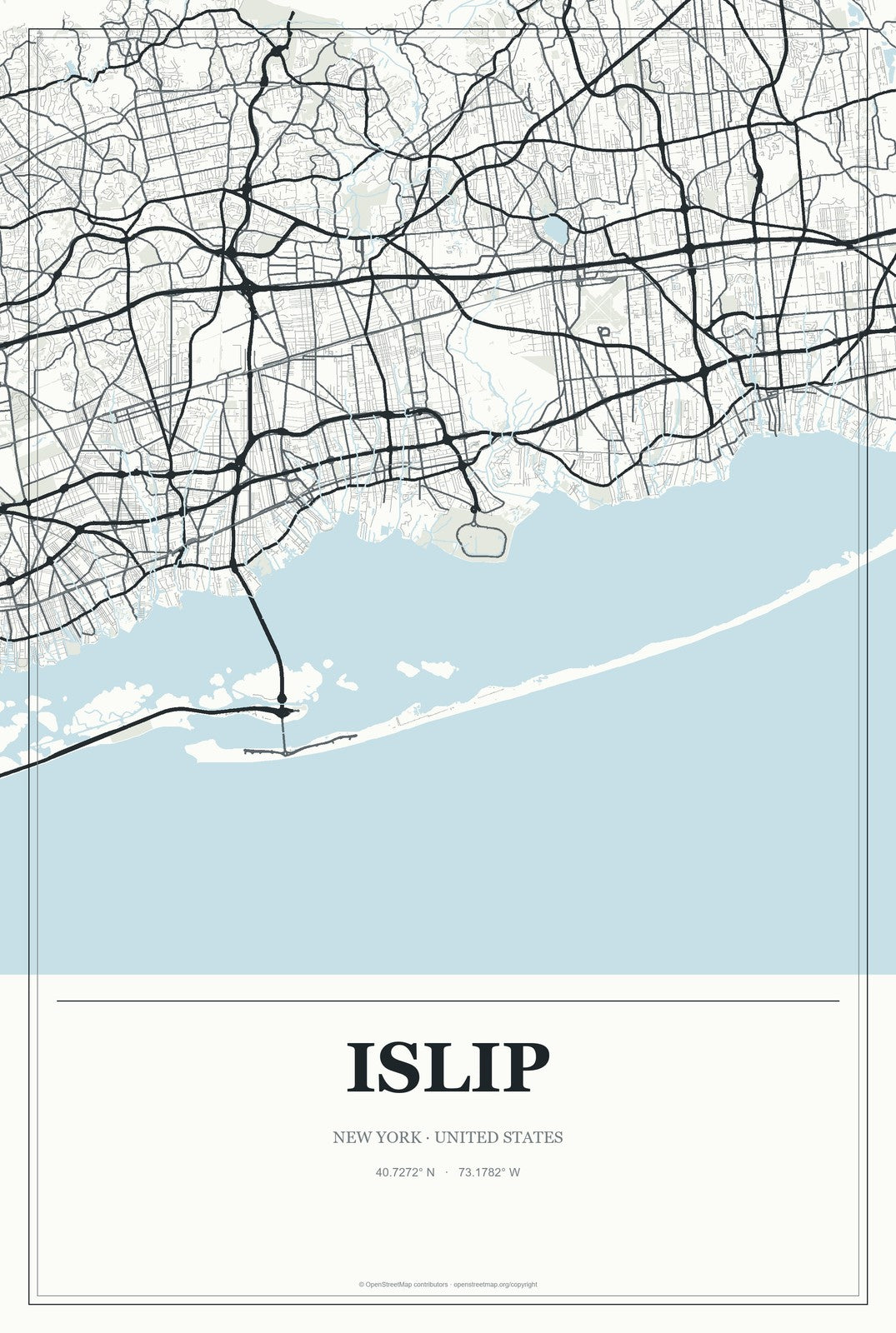 Islip, New York City Map Aluminum Sign in Gallery Air style
