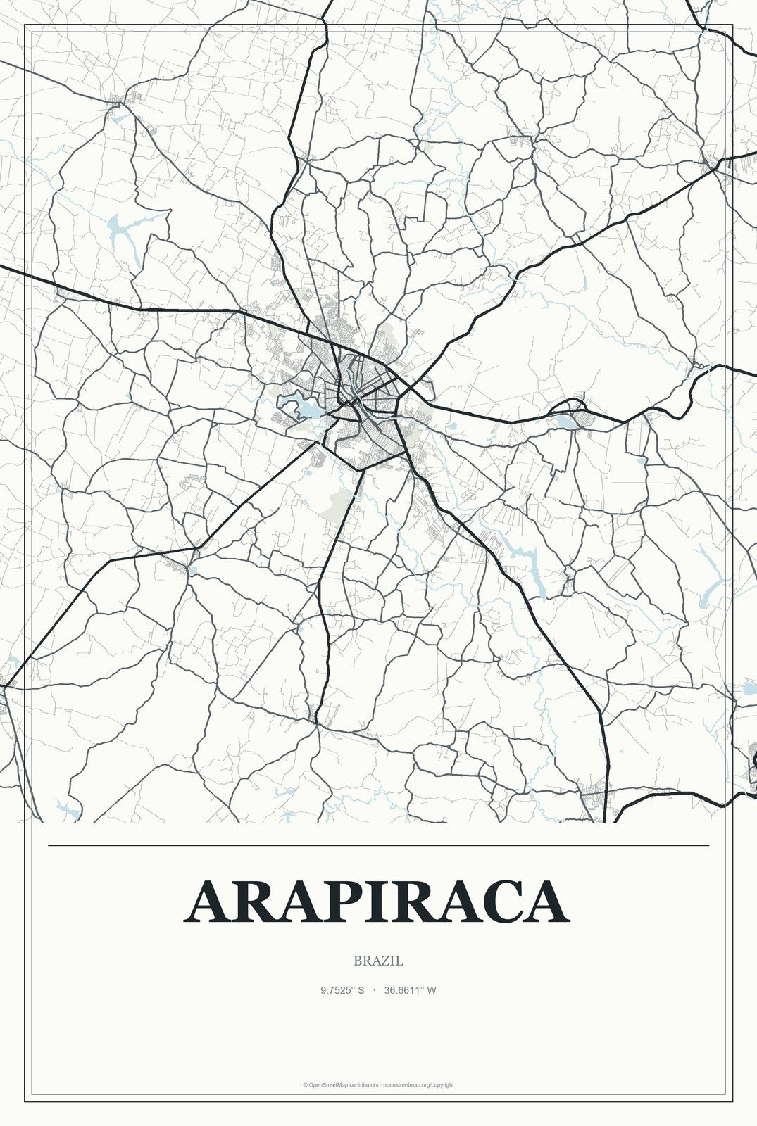 Arapiraca, Brazil City Map Aluminum Sign in Gallery Air style