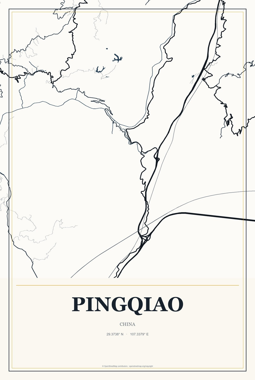 Pingqiao, China City Map Aluminum Sign in Citrine Modern style