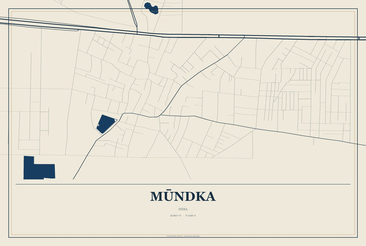 Mūndka, India City Map Aluminum Sign in Coastal Cutout style