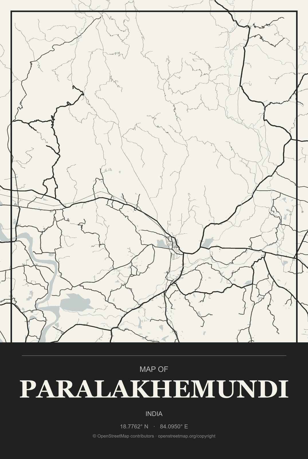 Paralakhemundi, India City Map Aluminum Sign in Museum Plaque style