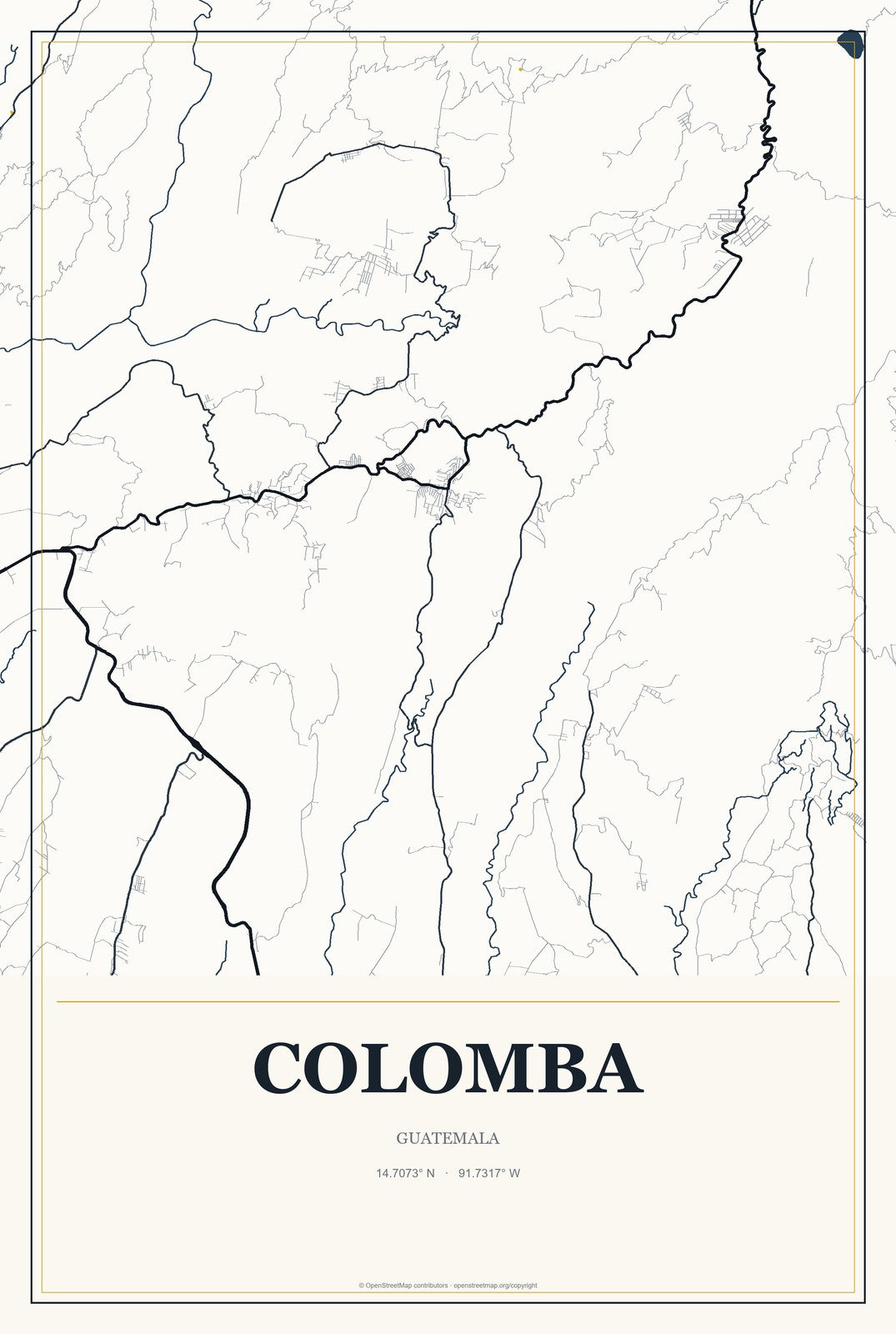 Colomba, Guatemala City Map Aluminum Sign in Citrine Modern style