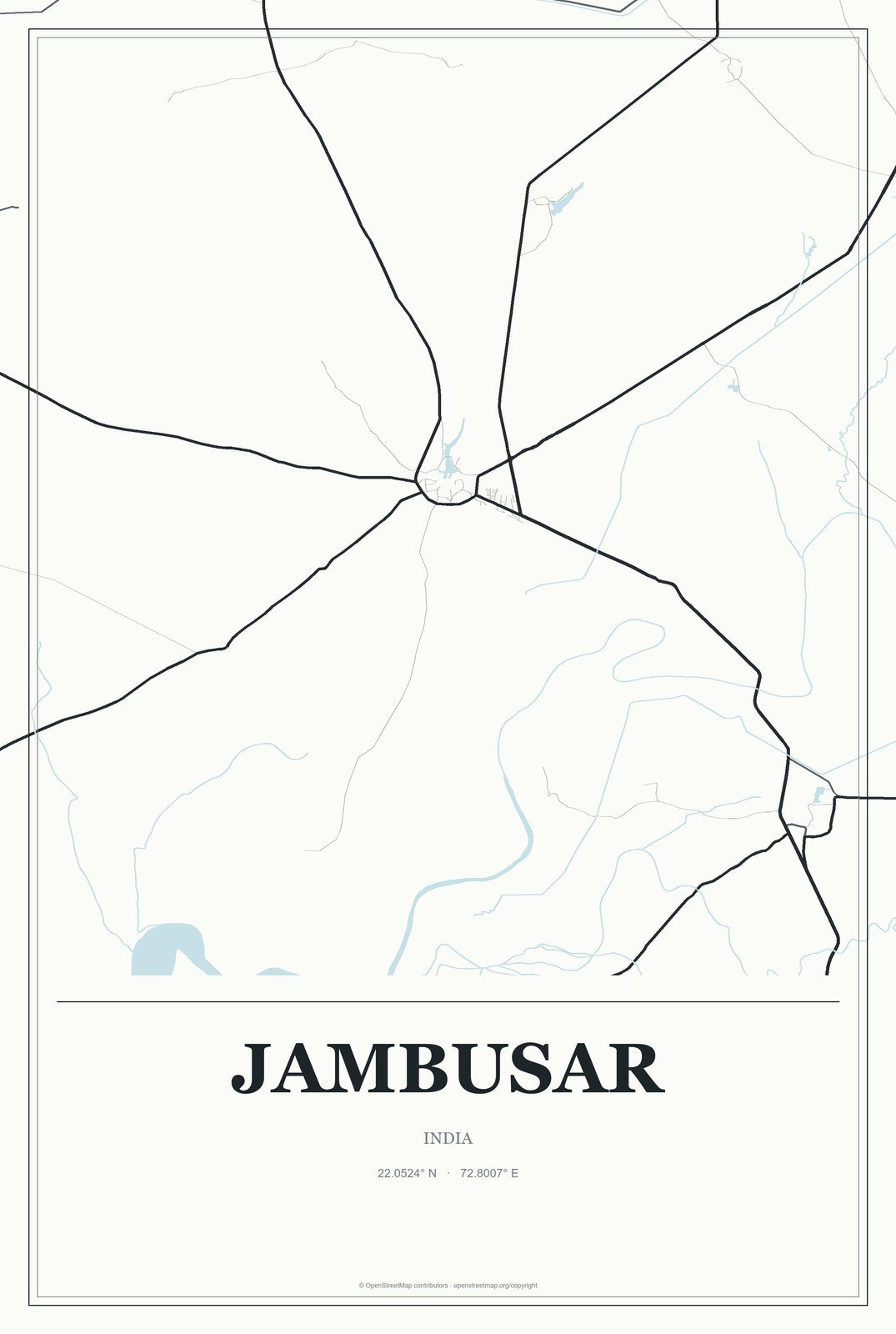 Jambusar, India City Map Aluminum Sign in Gallery Air style