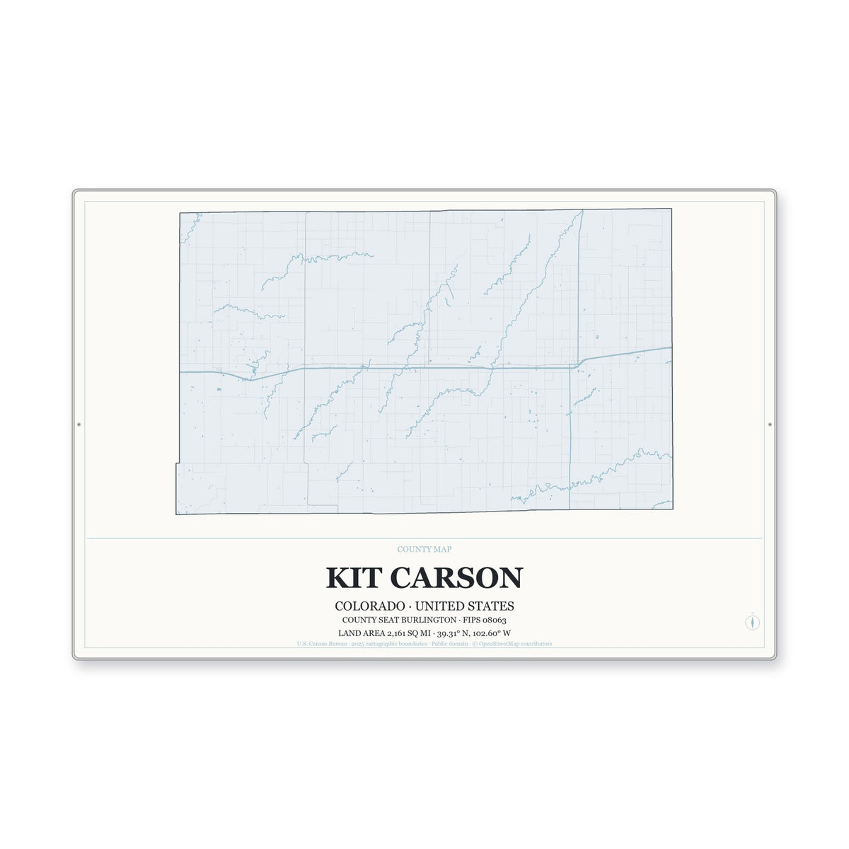 Kit Carson County, Colorado Map Aluminum Sign in Gallery Air style
