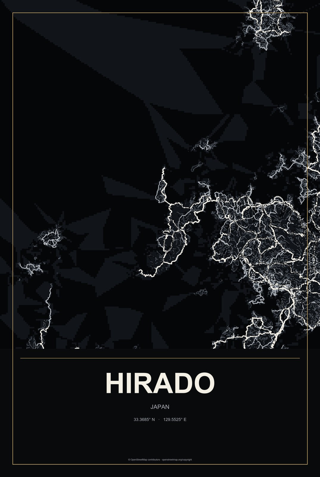 Hirado, Japan City Map Aluminum Sign in Metropolitan Noir style