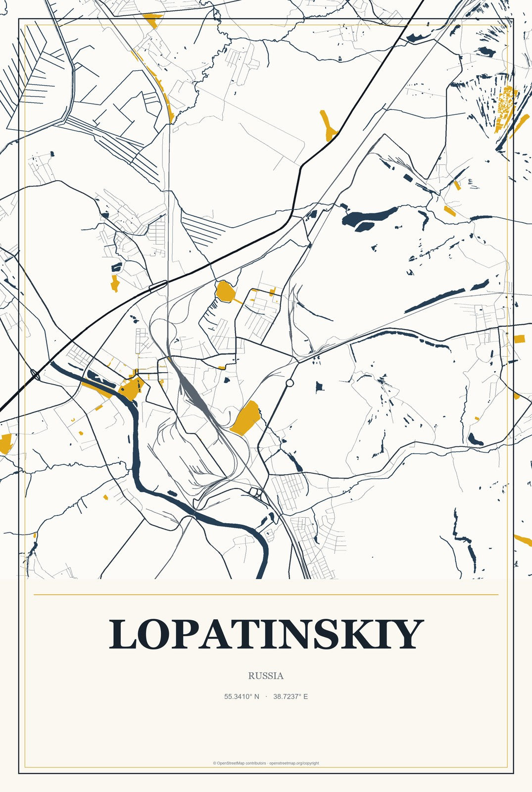Lopatinskiy, Russia City Map Aluminum Sign in Citrine Modern style