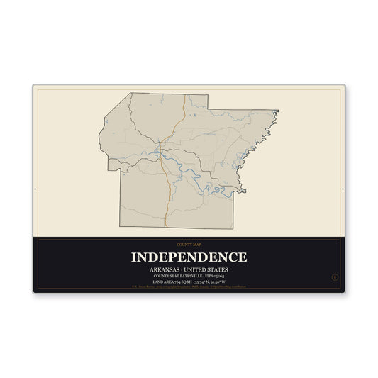 Independence County, Arkansas Map Aluminum Sign in Museum Plaque style