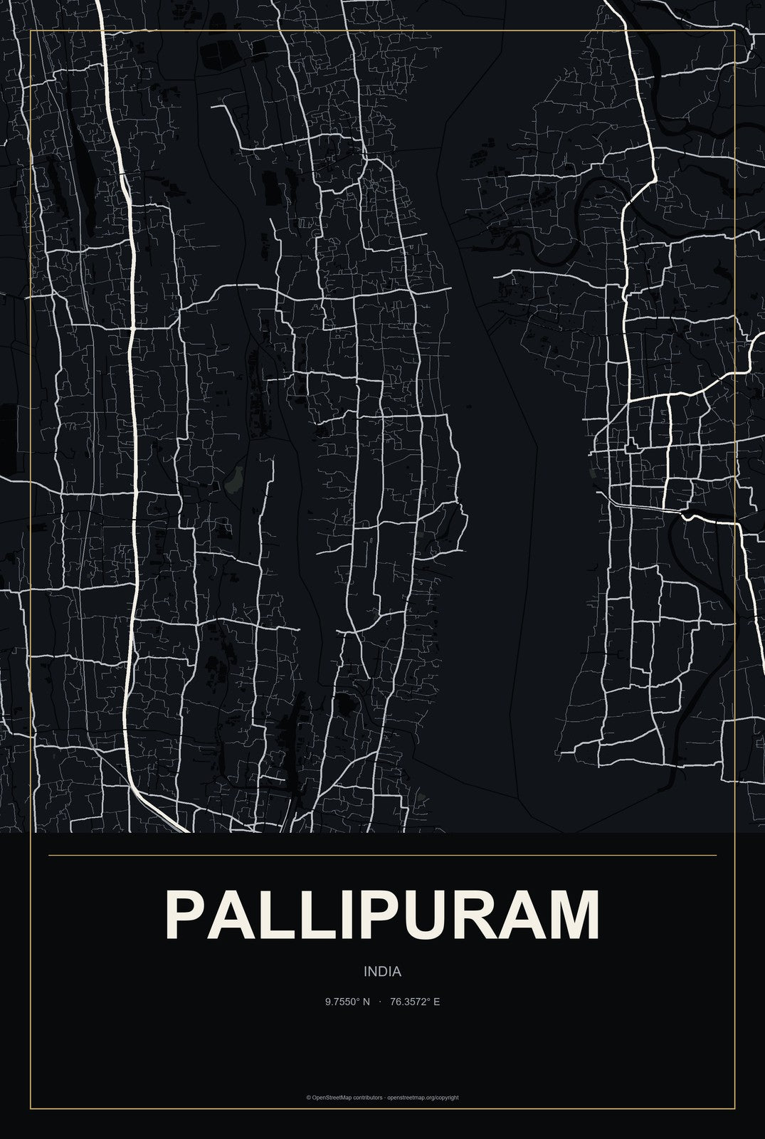 Pallipuram, India City Map Aluminum Sign in Metropolitan Noir style