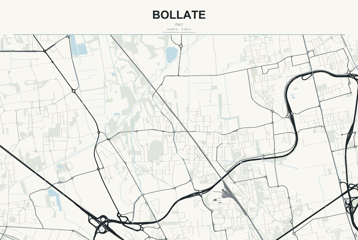 Bollate, Italy City Map Aluminum Sign in Headline Atlas style