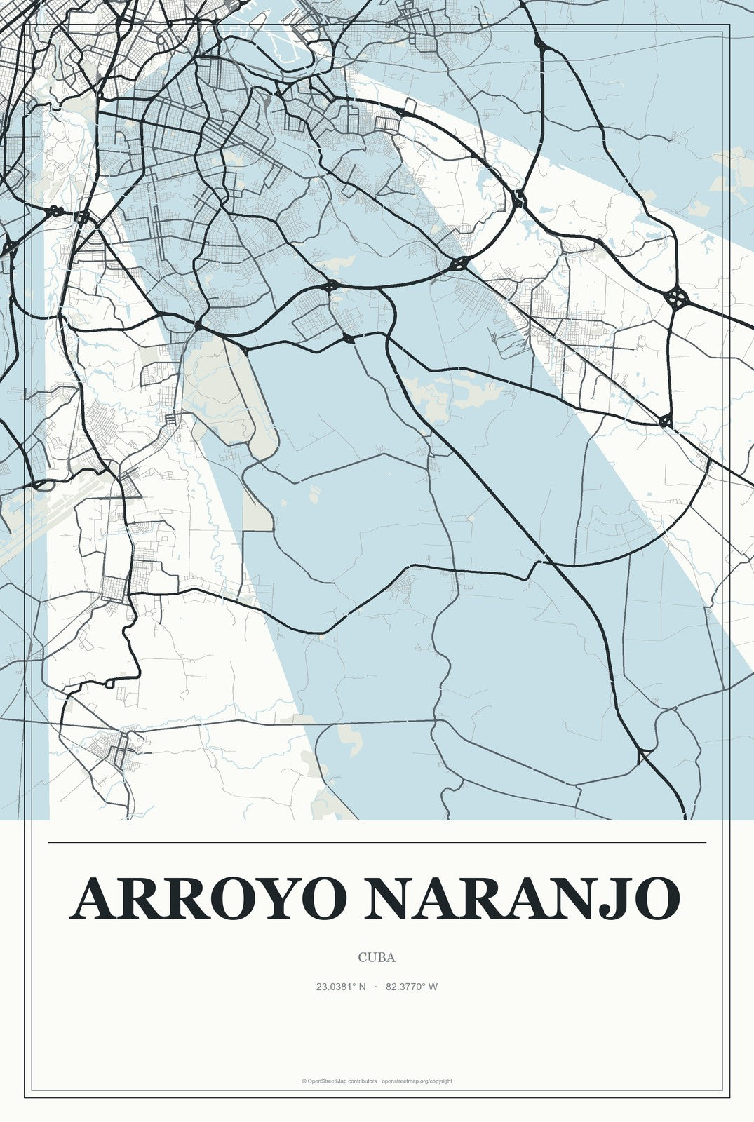 Arroyo Naranjo, Cuba City Map Aluminum Sign in Gallery Air style