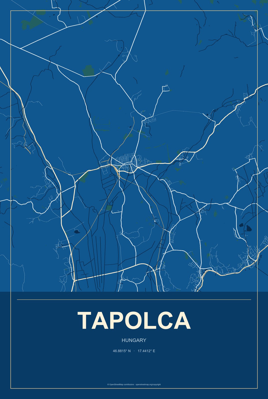 Tapolca, Hungary City Map Aluminum Sign in Harbor Cobalt style