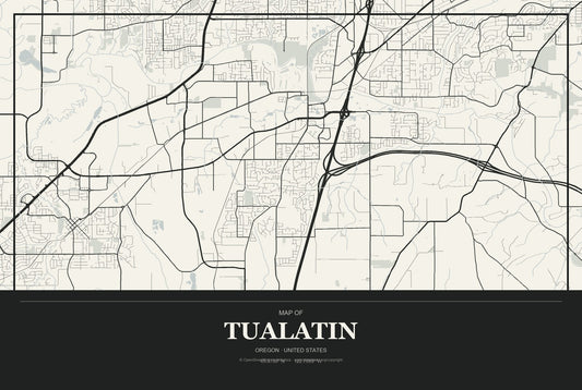 Tualatin, Oregon City Map Aluminum Sign in Museum Plaque style