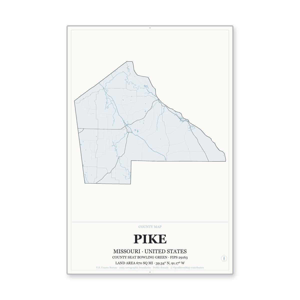 Pike County, Missouri Map Aluminum Sign in Gallery Air style
