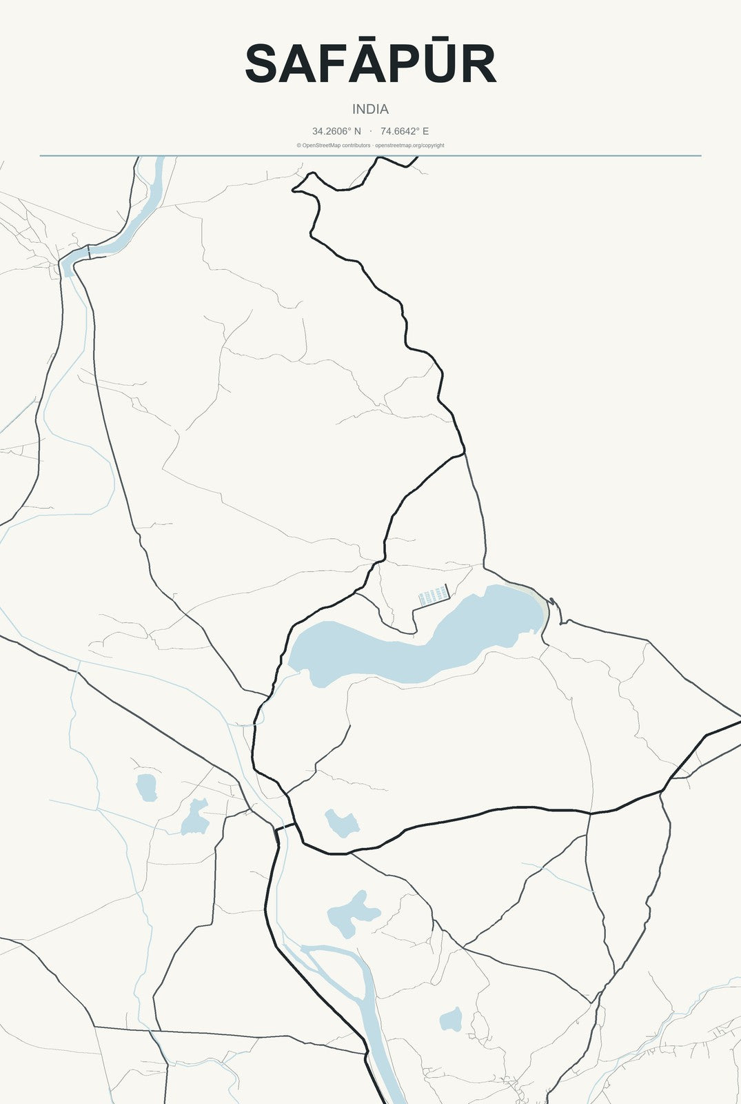 Safāpūr, India City Map Aluminum Sign in Headline Atlas style