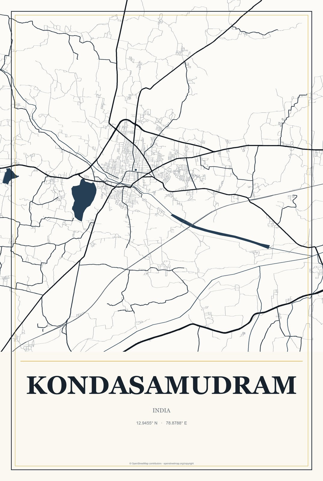 Kondasamudram, India City Map Aluminum Sign in Citrine Modern style