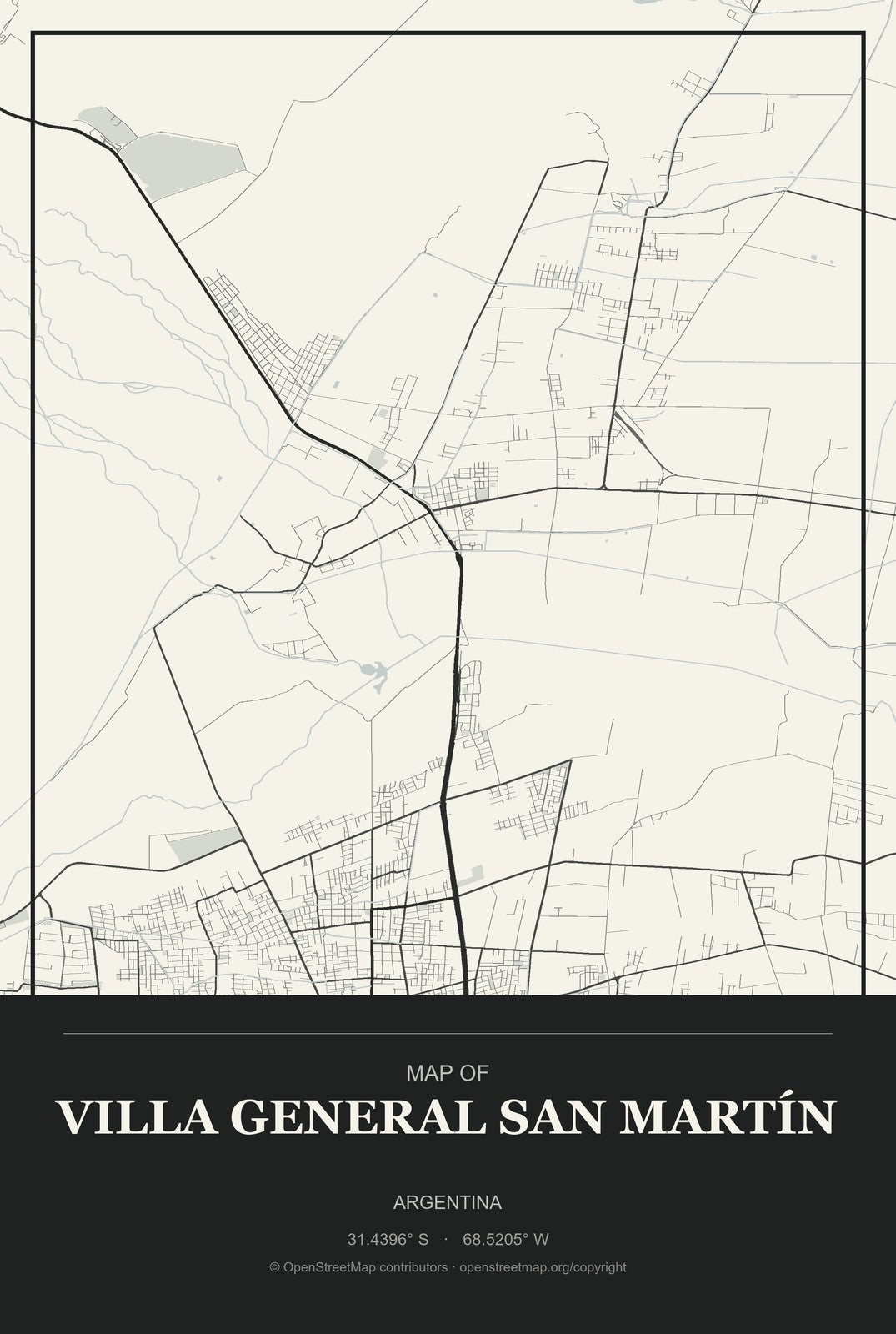 Villa General San Martín, Argentina City Map Aluminum Sign in Museum Plaque style