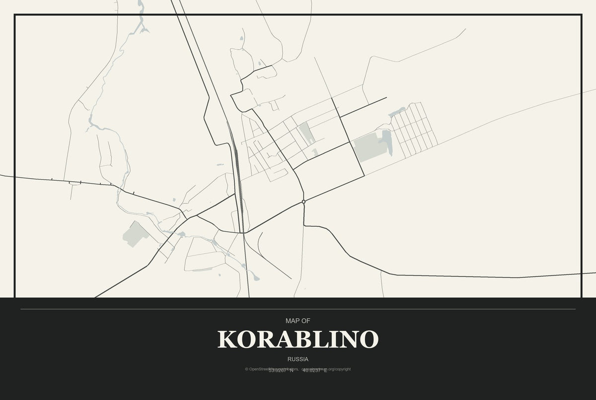 Korablino, Russia City Map Aluminum Sign in Museum Plaque style