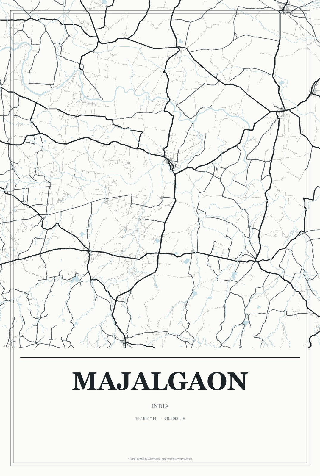 Majalgaon, India City Map Aluminum Sign in Gallery Air style