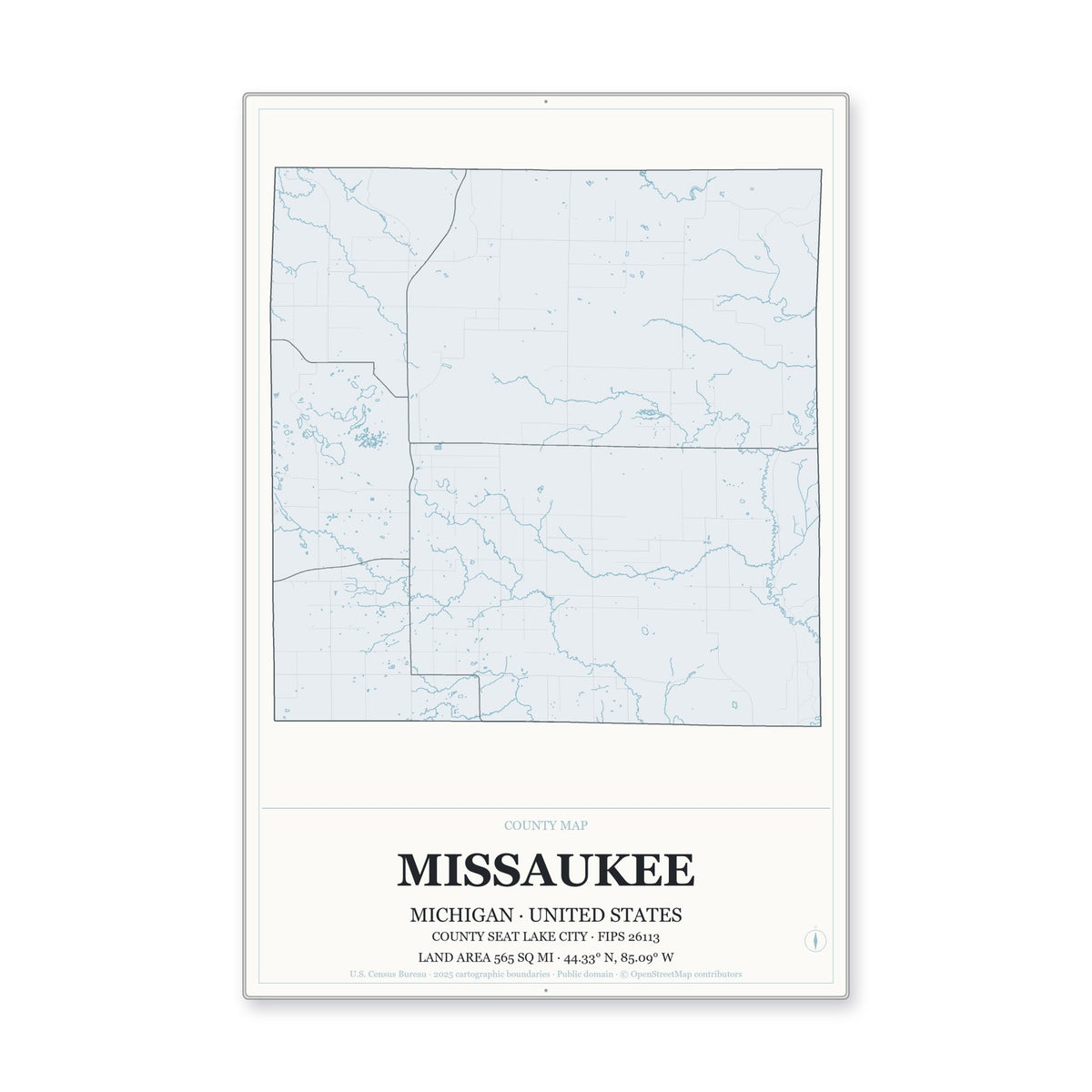 Missaukee County, Michigan Map Aluminum Sign in Gallery Air style