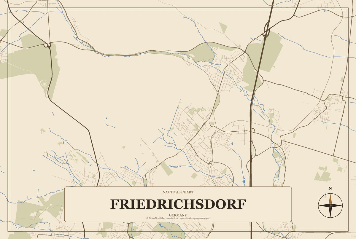 Friedrichsdorf, Germany City Map Aluminum Sign in Heritage Nautical style