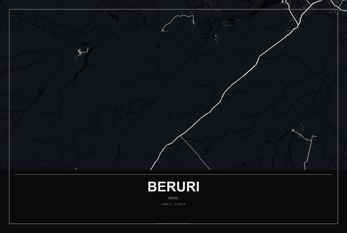 Beruri, Brazil City Map Aluminum Sign in Metropolitan Noir style