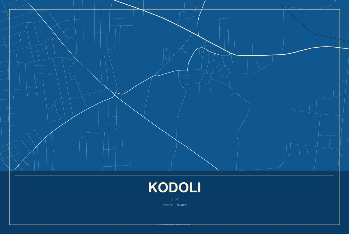 Kodoli, India City Map Aluminum Sign in Harbor Cobalt style