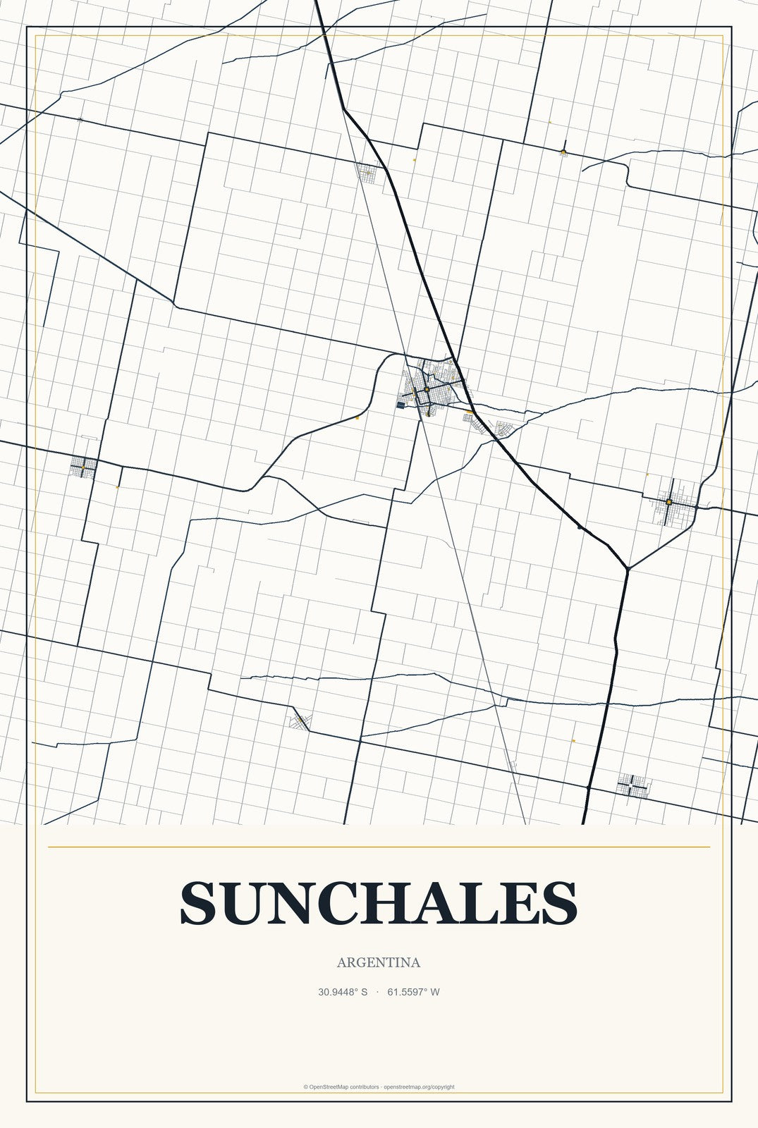 Sunchales, Argentina City Map Aluminum Sign in Citrine Modern style