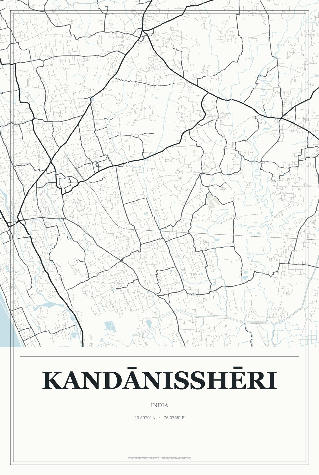 Kandānisshēri, India City Map Aluminum Sign in Gallery Air style