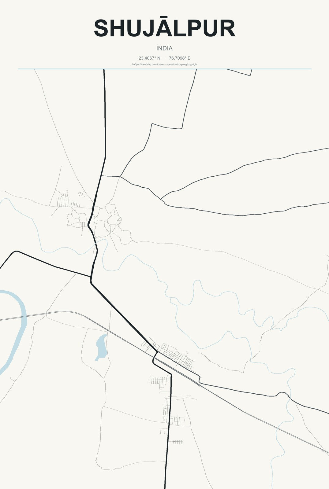 Shujālpur, India City Map Aluminum Sign in Headline Atlas style