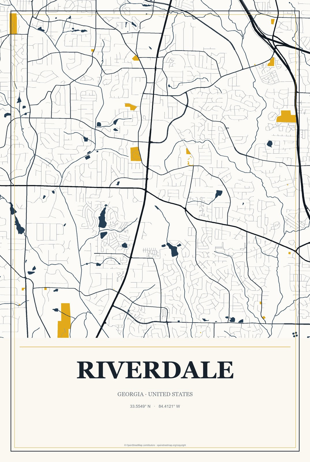 Riverdale, Georgia City Map Aluminum Sign in Citrine Modern style