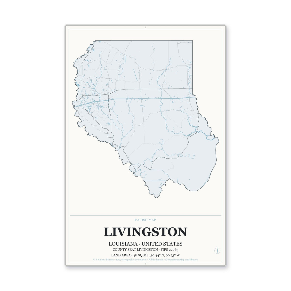 Livingston Parish, Louisiana Map Aluminum Sign in Gallery Air style